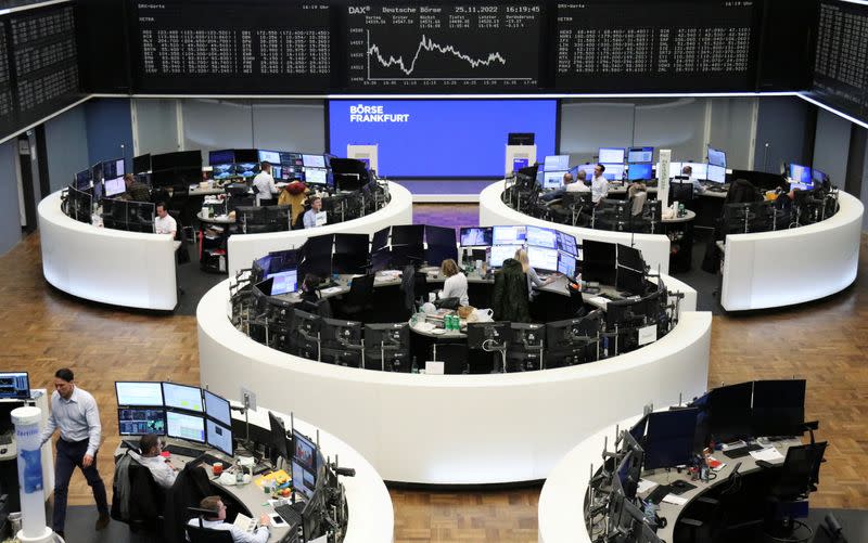 FILE PHOTO: German share price index DAX graph is pictured at the stock exchange in Frankfurt