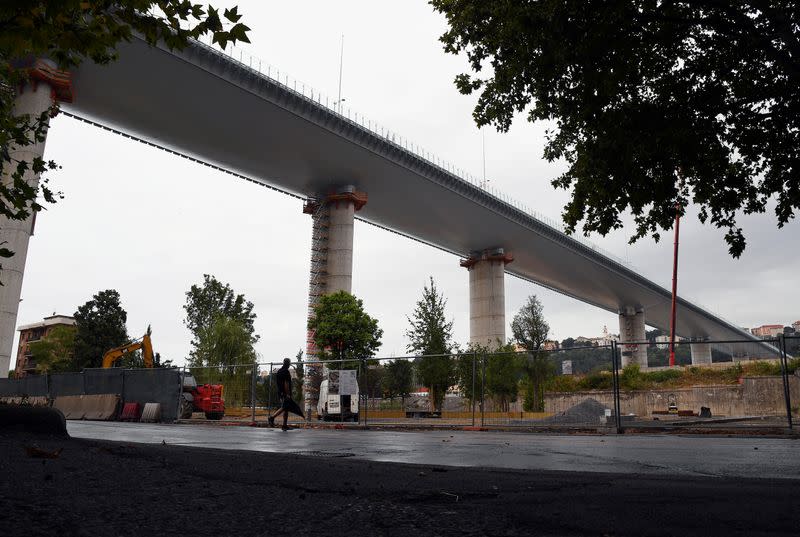 A general view shows the new Genoa bridge ahead of its official inauguration, in Genoa