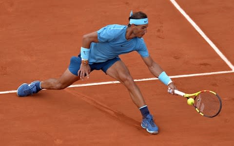 Rafael Nadal of Spain plays a forehand during his men's singles quaterfinal match against Diego Schwartzman of Argentina on day 11 of the 2018 French Open at Roland Garros on June 6, 2018 in Paris, France - Credit: Getty Images 