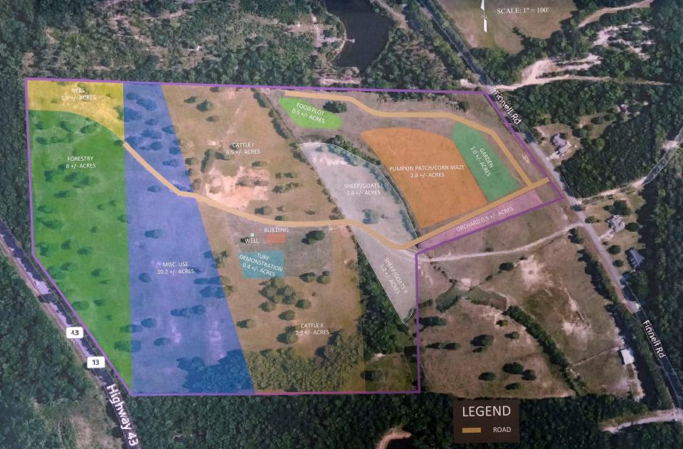 An aerial view of farm property in the Samantha area is displayed during a lunch meeting Friday, July 21, 2023 at the Cooperative Extension Offices in the Tuscaloosa County Courthouse Annex.