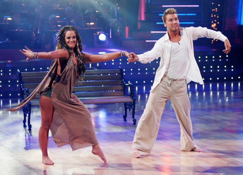 Lacey Schwimmer and Lance Bass perform a dance on the seventh season of Dancing with the Stars.