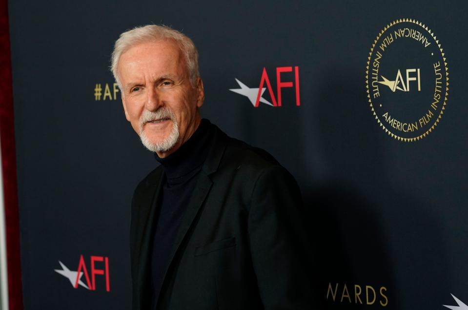 "Titanic" and "Avatar: Way of Water" director James Cameron poses at the 2023 AFI Awards.