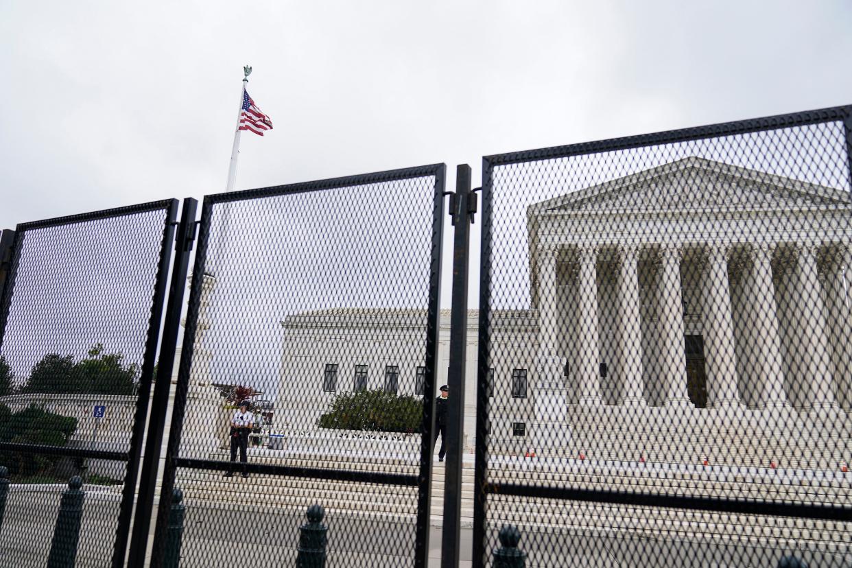 Security fencing is seen around the Capitol in Washington, D.C. on Friday, Sept. 17, 2021, ahead of a weekend rally planned by allies of Donald Trump that is aimed at supporting the so-called "political prisoners" of the Jan. 6 insurrection at the U.S. Capitol.