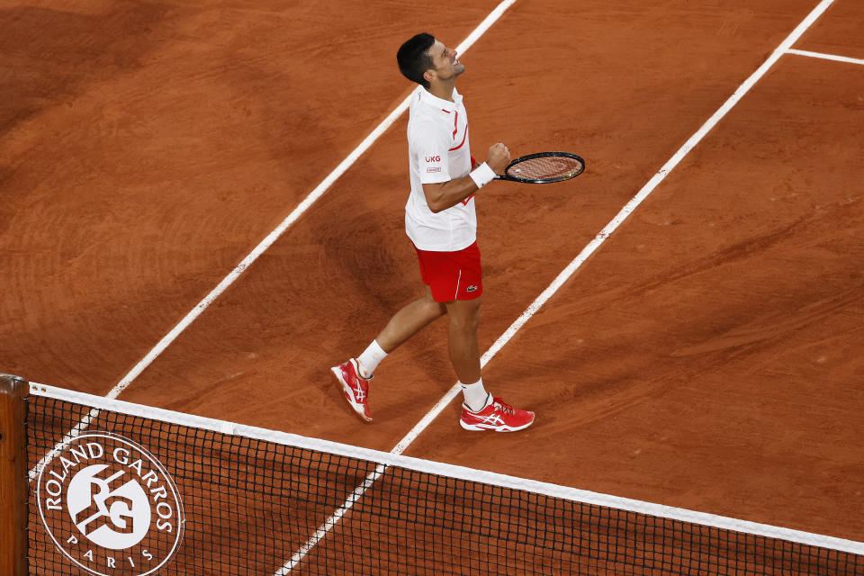 Novak Djokovic celebrates his first-round win in ParisGetty Images