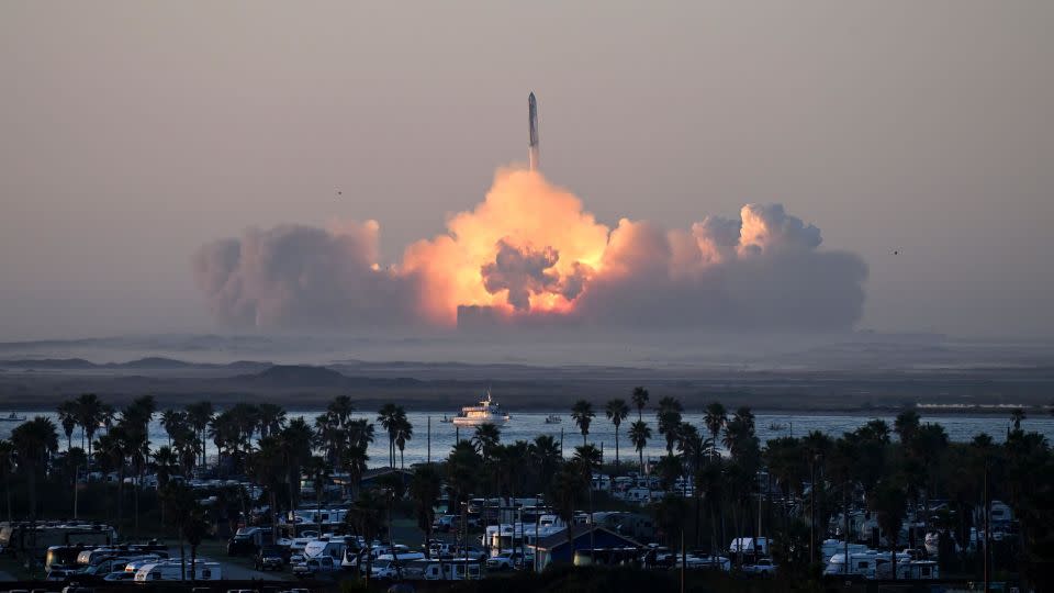 SpaceX's Starship rocket and spacecraft system launched from the company's Starbase facilities in South Texas on November 18, 2023, marking the second test flight of the rocket, the largest rocket ever built. The test mission came after a first attempt to fly the spaceship in its fully-stacked configuration in April ended in a spectacular explosion over the Gulf of Mexico. - Timothy A. Clary/AFP/Getty Images