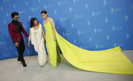 Director, screenwriter and producer Zoya Akhtar and actors Alia Bhatt and Ranveer Singh pose during a photocall to promote the movie Gully Boy at the 69th Berlinale International Film Festival in Berlin, Germany, February 9, 2019. REUTERS/Hannibal Hanschke