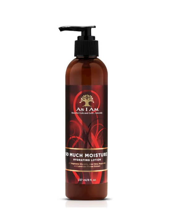 <p><a rel="nofollow noopener" href="https://www.lookfantastic.com/as-i-am-so-much-moisture-hydrating-lotion-237ml/11321492.html?" target="_blank" data-ylk="slk:BUY;elm:context_link;itc:0" class="link ">BUY</a></p><p>Specifically designed for curly, coyly and kinky hair, this nourishing moisturiser is great for daily use and cheeky top ups. It also has a detangling effect to help make your tresses a little more manageable. You’ll get the best use out of it with freshly washed hair. <br></p>