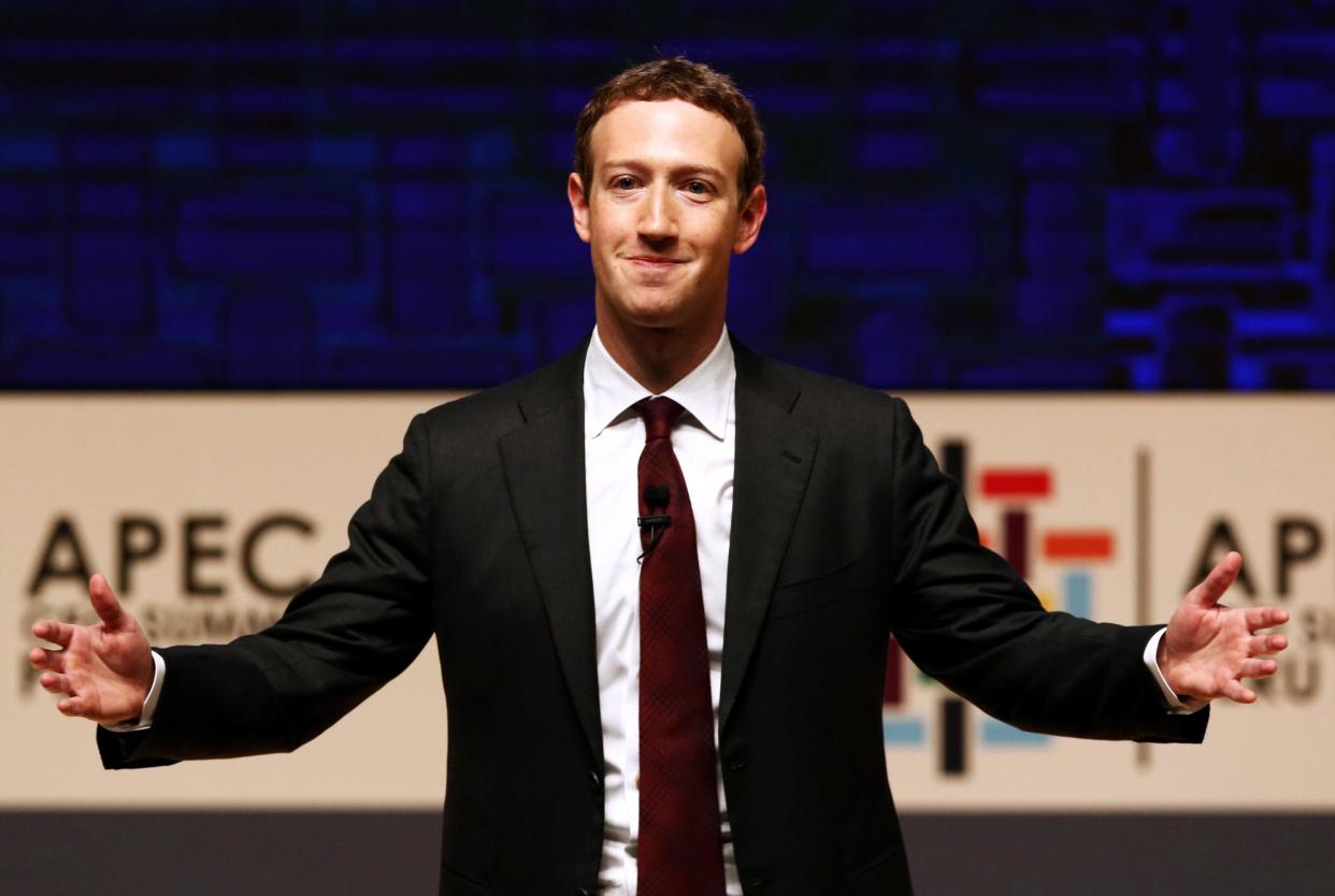 Mark Zuckerberg gestures while addressing the audience during a meeting of the APEC (Asia-Pacific Economic Cooperation) CEO Summit in Lima, Peru, November 19, 2016: REUTERS/Mariana Bazo