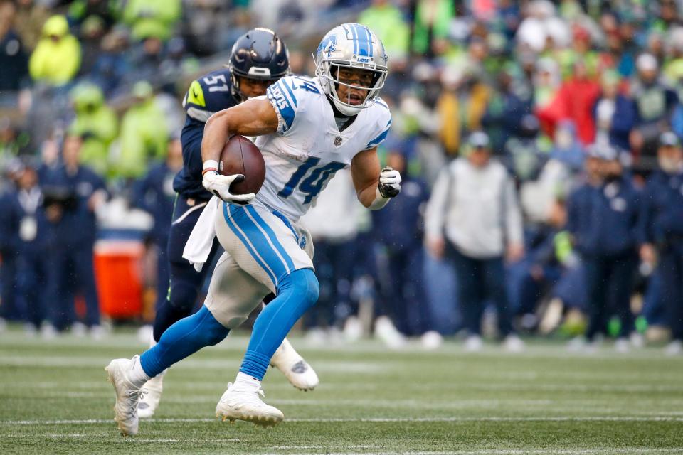 After racking up a career-high 111 receiving yards and scoring a pair of touchdowns in Week 17, Lions wide receiver Amon-Ra St. Brown now has five TDs in his last five games.