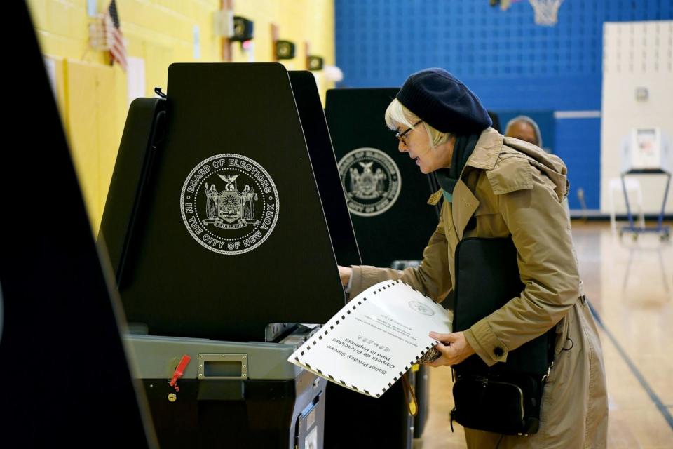 PHOTO: A voter casts her ballot at a polling station in New York, April 2, 2024. (Li Rui/Xinhua via Getty Images)