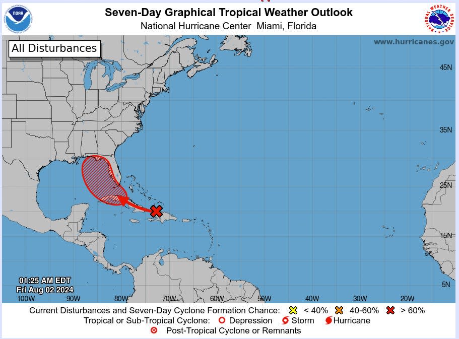 The tropical weather outlook map for Friday morning. Pulling it up is part of many Floridians’ morning routine in the summer.