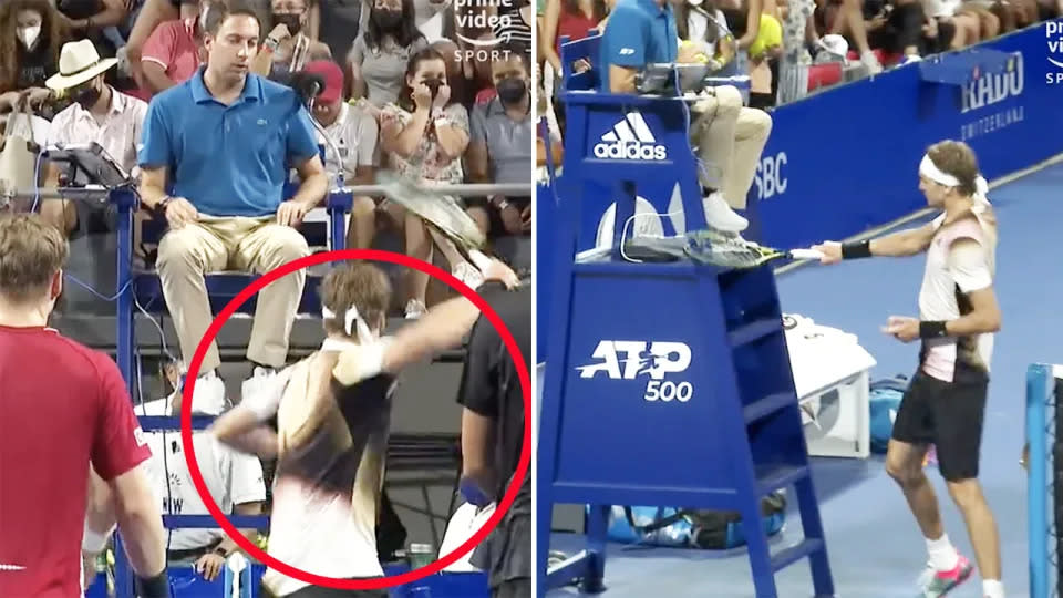 These photos show Alexander Zverev attacking an umpire's chair at the Mexican Open.