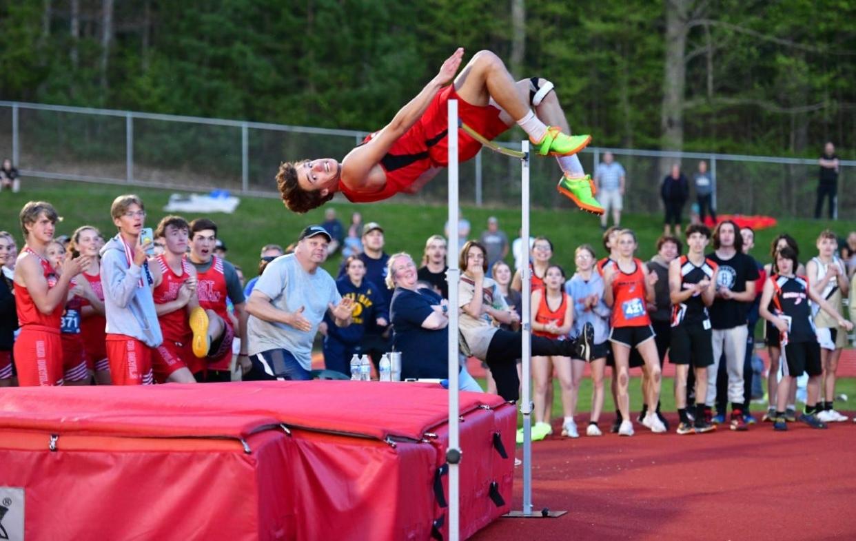 Onaway's Xavier Santiago broke his own high jump school record in Bellaire earlier this week.