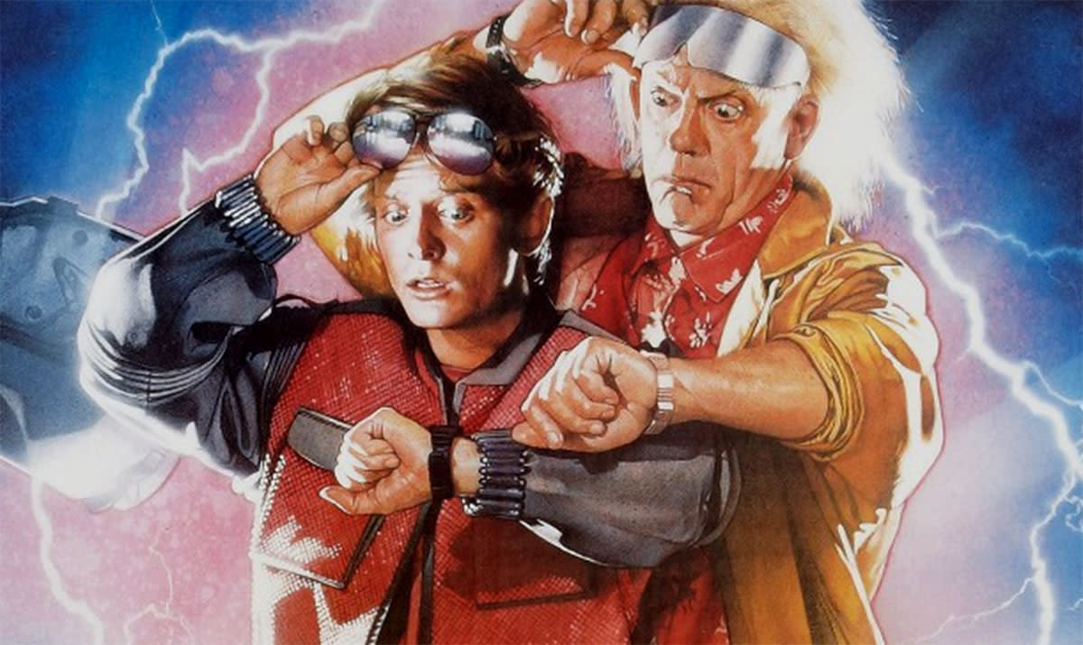 Michael J Fox and Christopher Lloyd on the 'Back To The Future Part II' poster - Credit: Universal Pictures