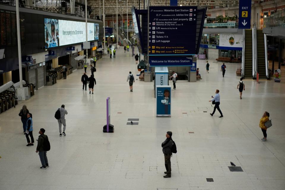 A quieter than normal Waterloo train station, in London, during a railway workers strike on Thursday (AP)