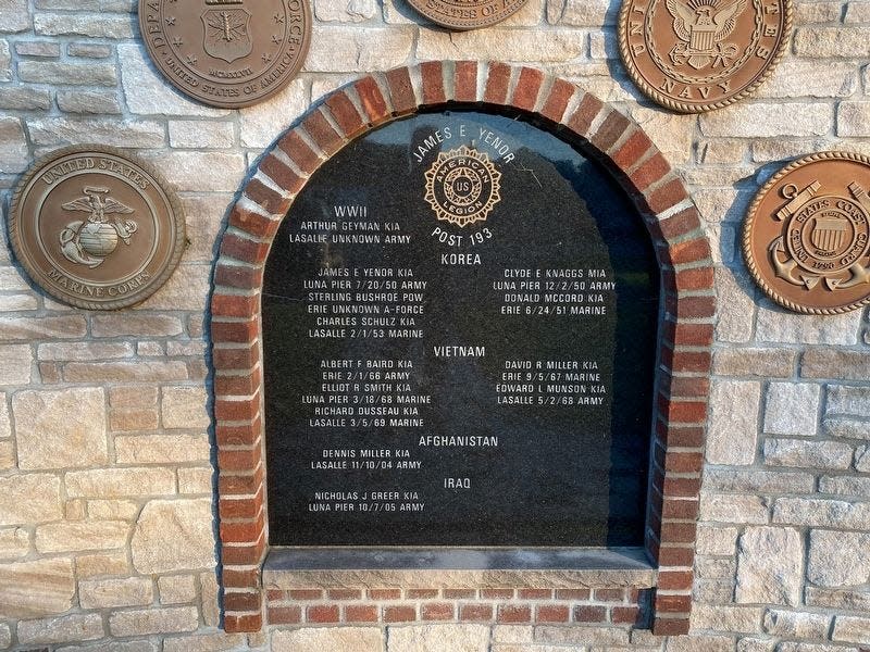 The Luna Pier War Memorial, dedicated in 2016 and sponsored by American Legion Post 193 of Luna Pier, honors veterans of five military conflicts.