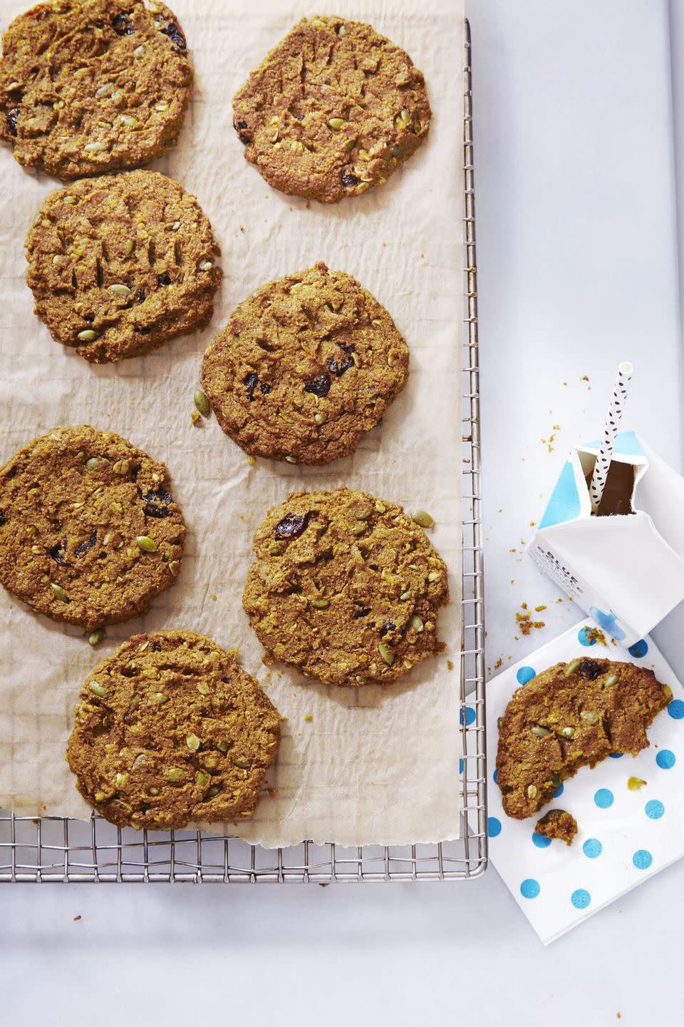 <p>Baked with protein and fiber, these are some cookies that you don't have to feel guilty about eating for breakfast.</p><p>Get the <a href="https://www.goodhousekeeping.com/food-recipes/dessert/a35274/pumpkin-cherry-breakfast-cookies/" rel="nofollow noopener" target="_blank" data-ylk="slk:Pumpkin-Cherry Cookies recipe;elm:context_link;itc:0;sec:content-canvas" class="link "><strong>Pumpkin-Cherry Cookies recipe</strong></a>.</p>