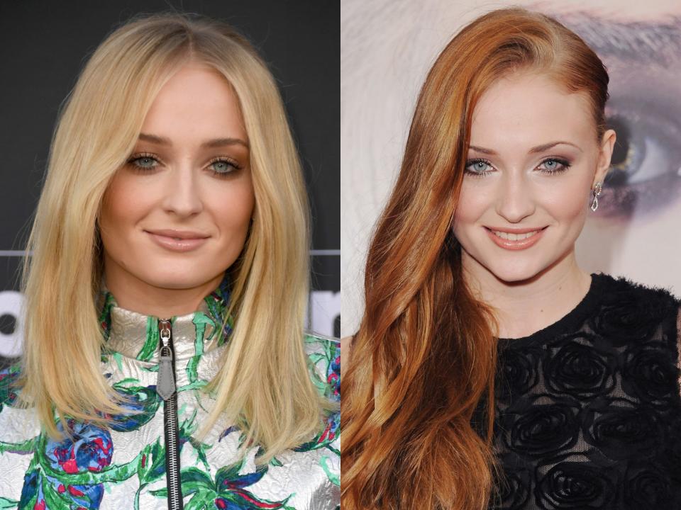 sophie turner with blonde and red hair