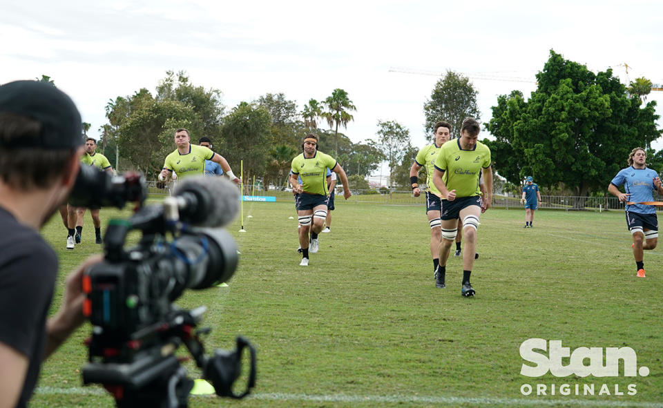 Wallabies players, pictured here training before the Rugby World Cup.