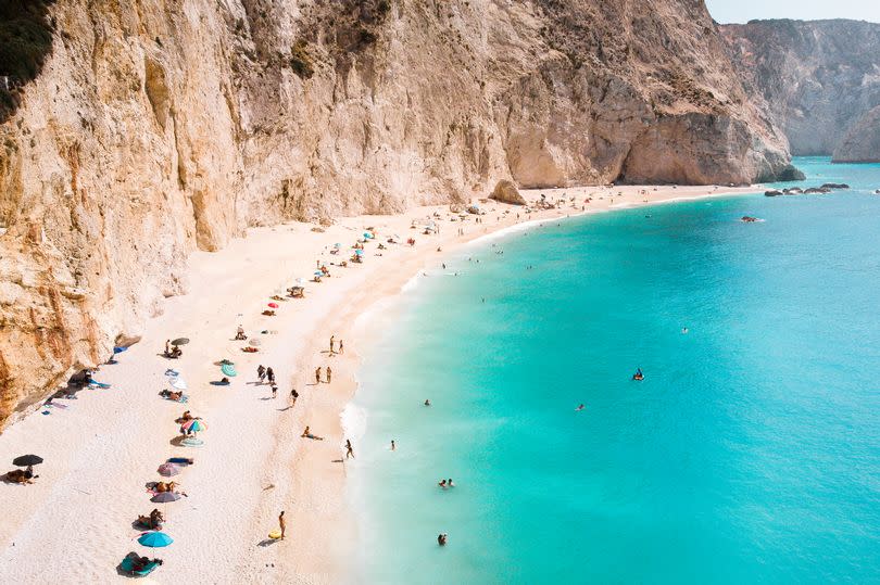 small natural beach in Greece with blue and green colors of water. In famous Porto Katsiki