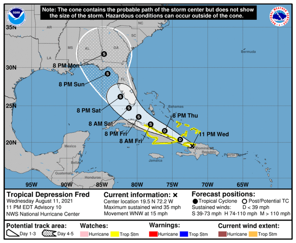 Tropical Storm Fred has begun to weaken as it crosses over the Dominican Republic’s high mountains.