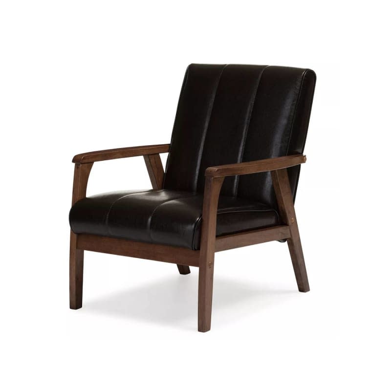 Nikko Mid - Century Modern Scandinavian Style Faux Leather Wooden Lounge Chair