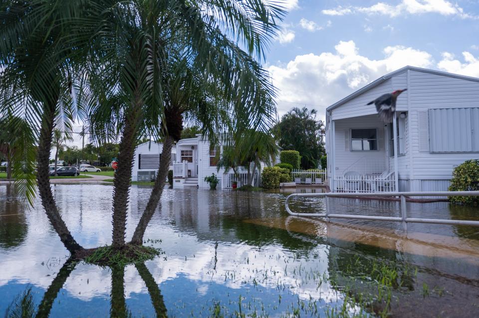 Floodwater from Intracoastal Waterway is seen on Marine Way in Briny Breezes after Tropical Storm Nicole passed through Palm Beach County on Thursday.