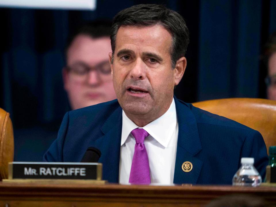 FILE - In this Dec. 9, 2019, file photo, Rep. John Ratcliffe, R-Texas, during the House impeachment inquiry hearings in Washington. Trump has nominated Ratcliffe again to be nation's top intelligence official, (Doug Mills/The New York Times via AP, Pool)