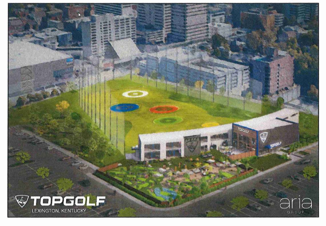 Proposed Top Golf facility on the High Street parking lot across from the Central Bank Center. The Top Golf proposal was not selected by the Lexington Center Corporation, which oversees Central Bank Center.