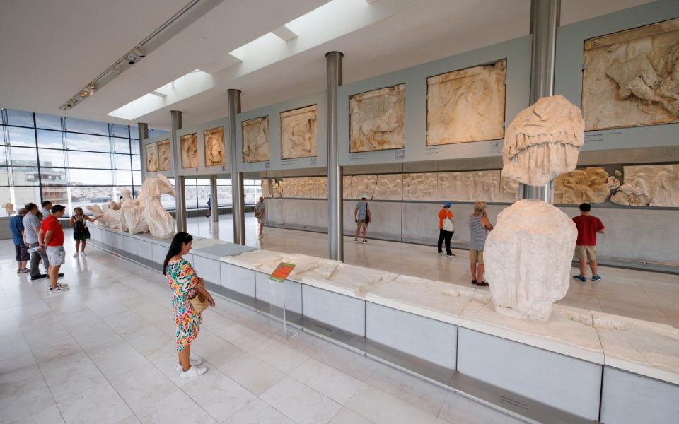 Plaster replicas of The Elgin Marbles on display at the Acropolis Museum in Athens