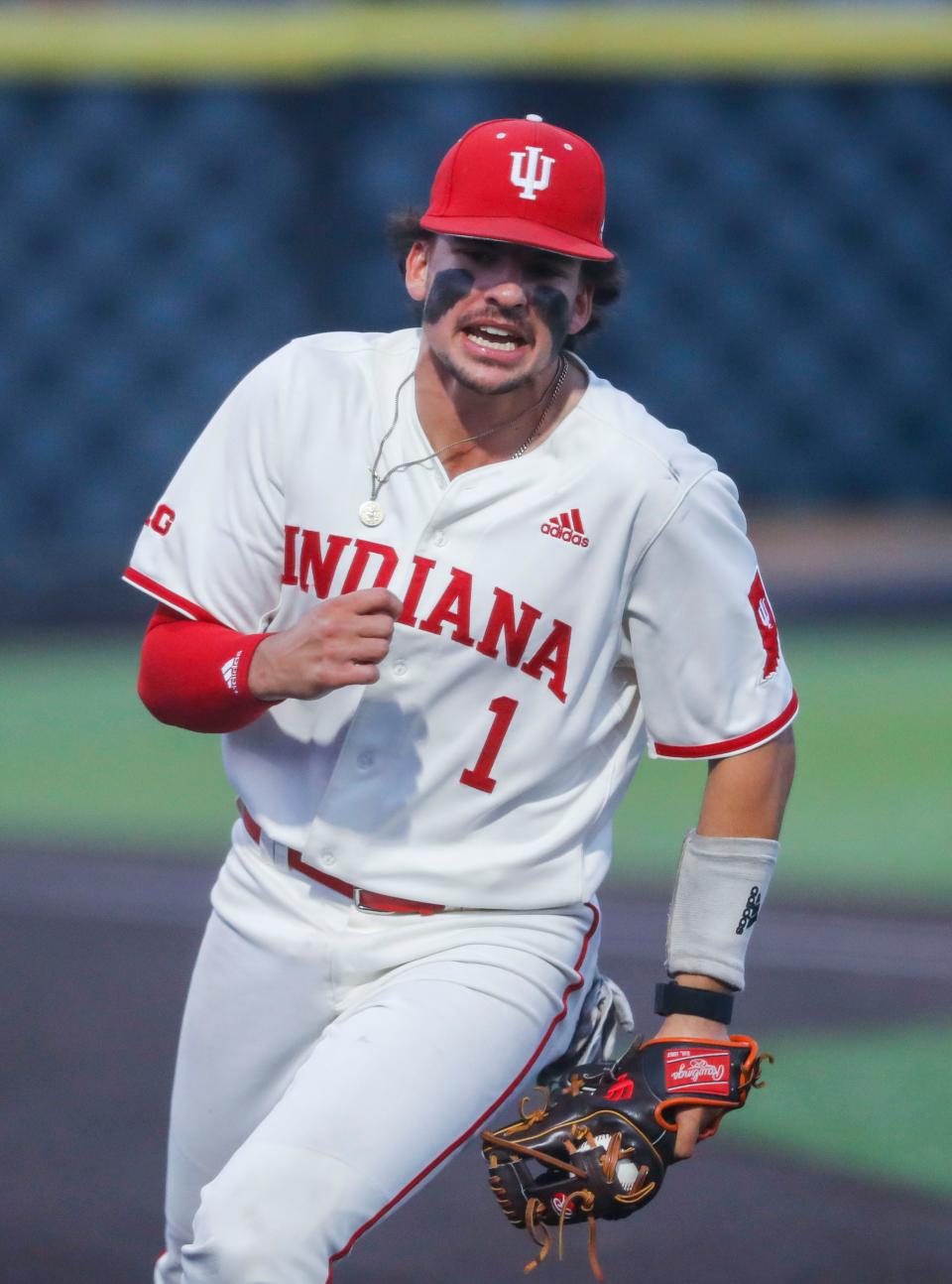 Indiana's Phillip Glasser, a former Tallmadge standout, celebrates after catching the final out in the Hoosiers's 5-3 win over Kentucky in the 2023 NCAA Regional June 3 at Kentucky Proud Park in Lexington.