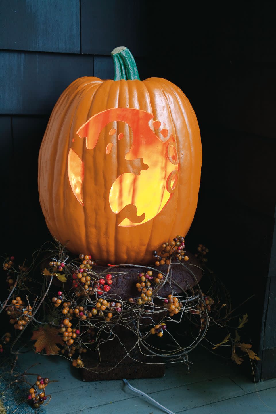 <p>A tall, narrow pumpkin is the proper setting for this friendly ghost. Using the pattern, start with eyes and mouth, then carve inside the letters B-O-O. Remove the large area to the right of the figure, being particularly careful around the fingers and “tail.” Finally, carve the small area to the left of your ghost.</p><p><strong><em><a href="https://www.womansday.com/home/crafts-projects/a28626118/boo-to-you-pumpkin-stencil/" rel="nofollow noopener" target="_blank" data-ylk="slk:Get the Boo to You stencil.;elm:context_link;itc:0;sec:content-canvas" class="link ">Get the Boo to You stencil.</a></em></strong></p>