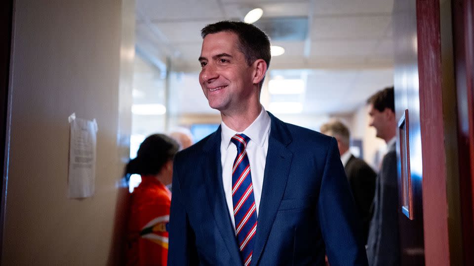 Sen. Tom Cotton arrives for a news conference on Capitol Hill on May 1, in Washington, DC. - Andrew Harnik/Getty Images