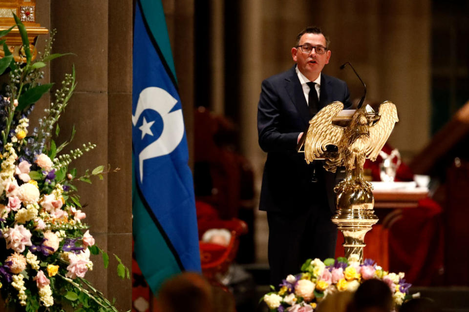 Victorian Premier Daniel Andrews speaks at the funeral. Photo: Getty