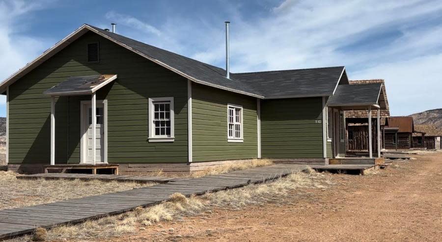 Outside of Oppenheimer’s office on the set of “Oppenheimer” movie at Ghost Ranch. March 12, 2024. (KRQE Digital Reporter Fallon Fischer)