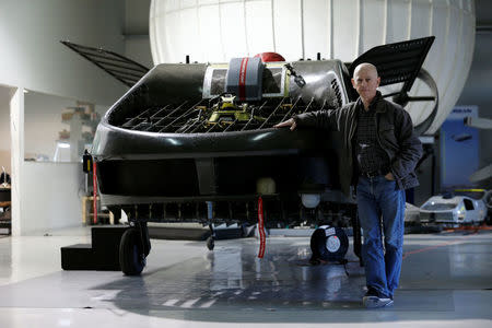 Rafi Yoeli, founder and CEO of Urban Aeronautics, stands next to a prototype of the Cormorant, a drone, at the company's workshop in Yavne, Israel December 22, 2016. REUTERS/Amir Cohen