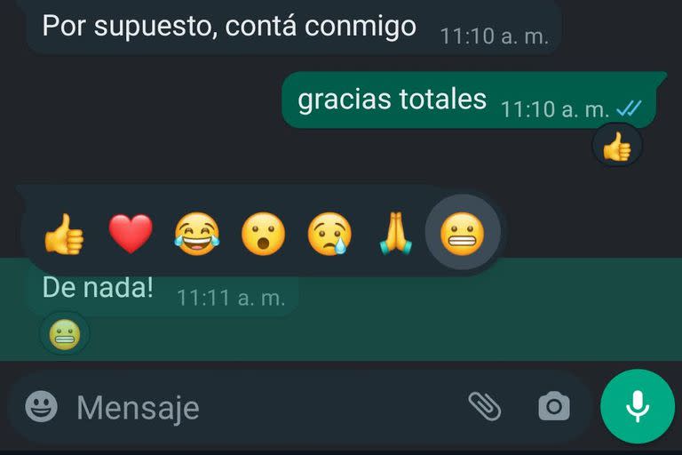 WhatsApp habilitó la posibilidad de sumar cualquier emoji como reacción en una conversación