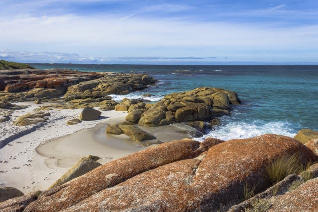 Rocks at Bay of Fires in Tasmania with beautiful seaside