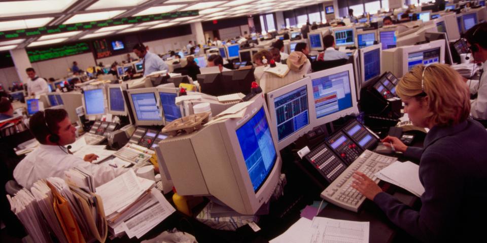 Traders at Computer Terminals in Goldman Sachs Office in 1999.