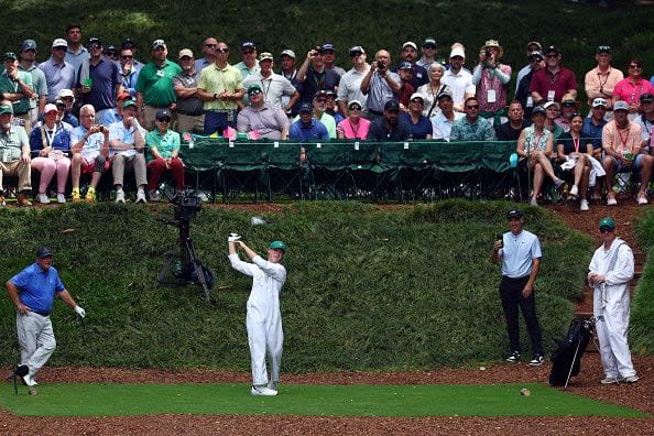 AUGUSTA, GEORGIA - APRIL 10: Trevor Immelman of South Africa son plays a shot from the ninth tee during the Par Three Contest prior to the 2024 Masters Tournament at Augusta National Golf Club on April 10, 2024 in Augusta, Georgia. (Photo by Maddie Meyer/Getty Images)