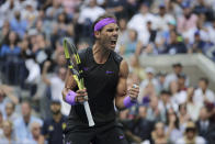 Rafael Nadal, of Spain, reacts after scoring a point against Daniil Medvedev, of Russia, during the men's singles final of the U.S. Open tennis championships Sunday, Sept. 8, 2019, in New York. (AP Photo/Charles Krupa)
