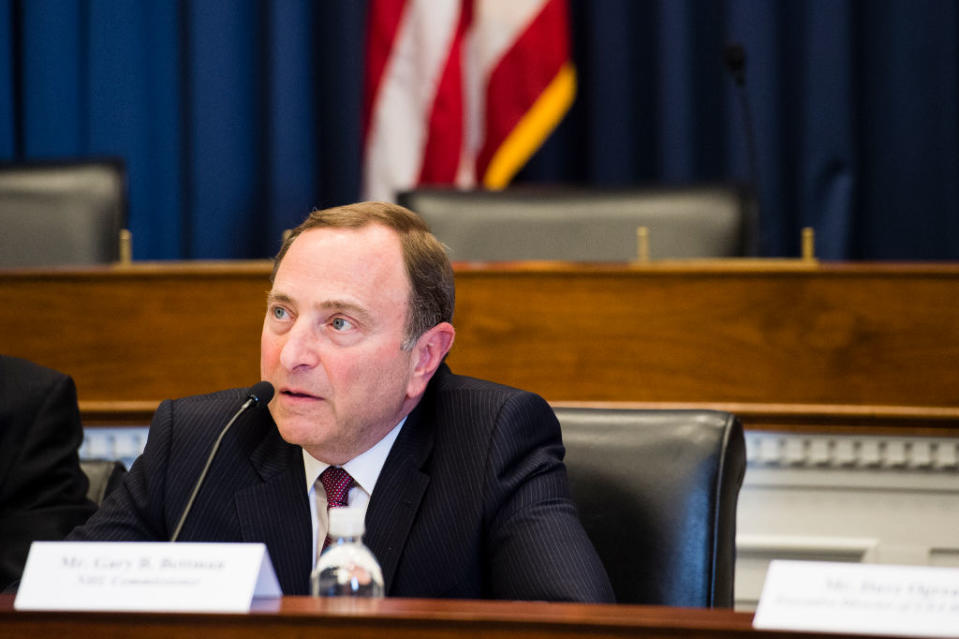 WASHINGTON, DC – MARCH 02: NHL Commissioner Gary Bettman speaks during a panel discussion for the 2017 Congressional Hockey Caucus Briefing Day on the Hill in the Rayburn House Office Building on Capitol Hill on March 2, 2017 in Washington, DC. (Photo by Patrick McDermott/NHLI via Getty Images)