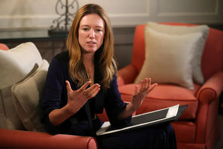 Clare Waight Keller, designer at Givenchy, gives an interview the day after Meghan Markle walked down the aisle of St George's Chapel in Windsor and married Prince Harry wearing the dress that she created, in Kensington Palace, London, Britain, May 20, 2018. REUTERS/Hannah McKay/Pool
