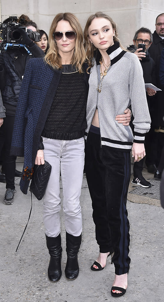 Vanessa Paradis with Lily-Rose Depp at the Chanel fashion show during the Paris Fashion Week Womenswear Fall/Winter 2017/2018 on March 7. (Photo: Jacopo Raule/GC Images)