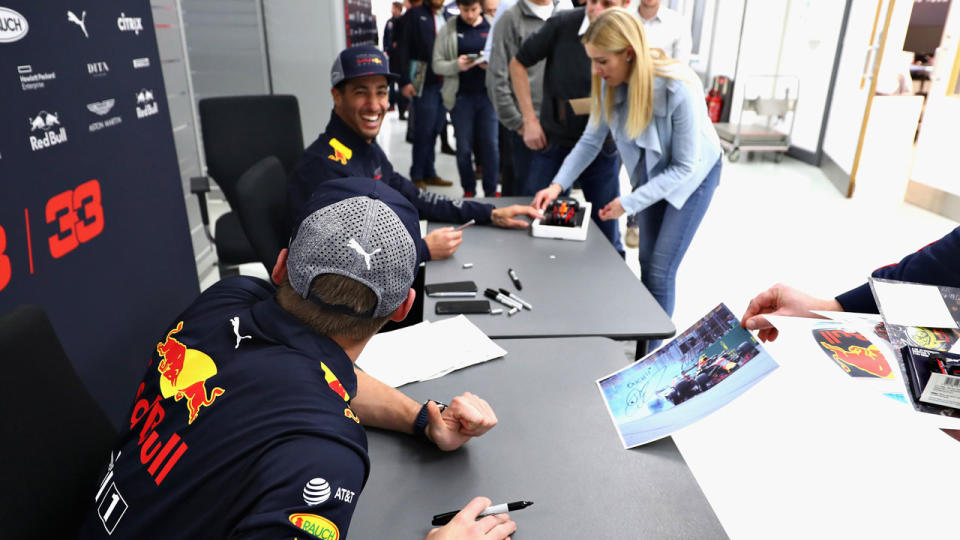 On this photo of the Baku crash, Daniel Ricciardo wrote ‘OUCH!!’ above his autograph. Pic: Getty