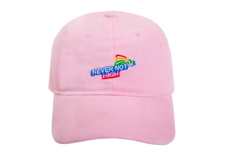 <p>Or how about a ‘Never not high’ hat presumably designed to be worn by roofers. Copyright: [Kimoji] </p>