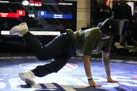 FILE - Sunny Choi, B-Girl Sunny, right, competes against Esita Calhoun, B-Girl Flyya during the quarterfinals in the Breaking for Gold Big Apple regional competition Saturday, April 22, 2023, in the Brooklyn borough of New York. (AP Photo/Frank Franklin II, File)