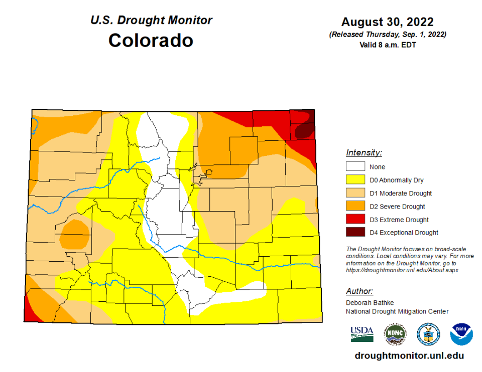 The latest drought conditions for the state of Colorado. (Drought Monitor)