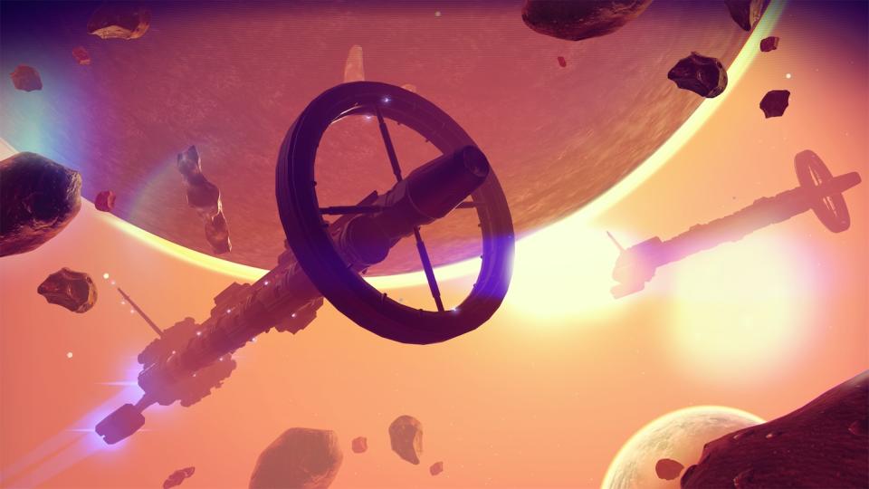 Freighters floating through space in No Man's Sky (Sony/Hello Games)