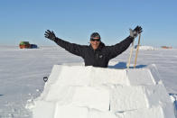 Michael builds an igloo as the team waits for the plane to be fixed.